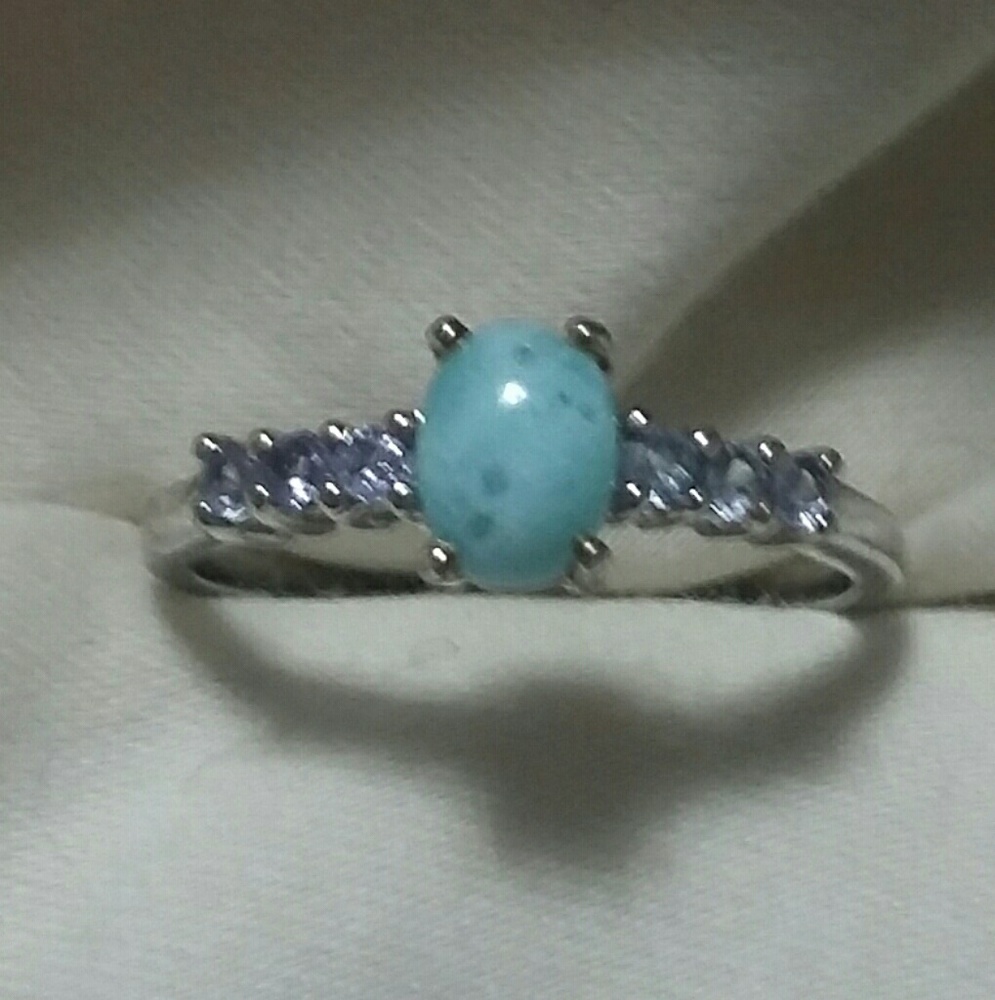 Genuine Larimar & Tanzanite SS Ring, Size 8